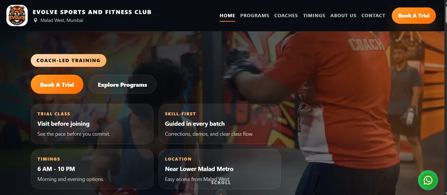 Evolve Sports & Fitness — before redesign